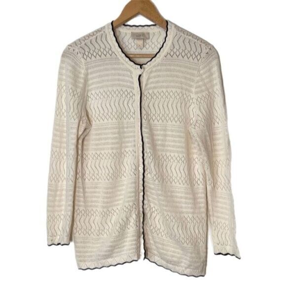 Loft Open Knit Scalloped Button Up Cardigan - Picture 1 of 5